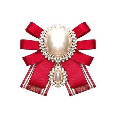 Imagem de Chamvino Camisa feminina strass grande arco aeromoça profissional estudante broche de arco grande, Zinco, Pérola