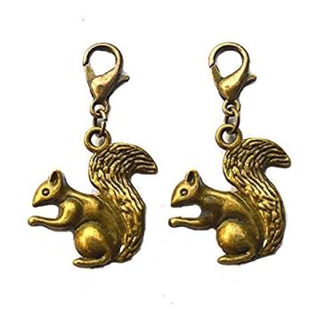 Imagem de Pingente de bronze antigo de esquilo, floresta florestal, pingentes de esquilo, puxador com zíper, perfeito para colares, pulseiras, chaveiro e brincos, Metal Aço inoxidável Prata, Sem Pedra Preciosa