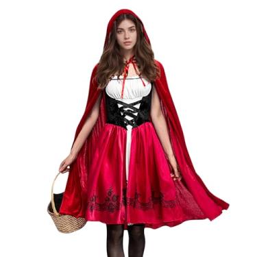 Imagem de yolsun Conjunto de fantasia de chapeuzinho vermelho adulto para festa de Halloween, Vermelho, M