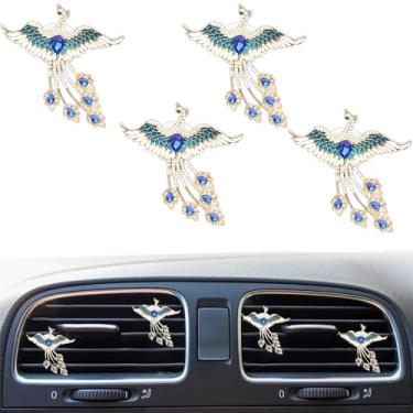 Imagem de 4 peças Bling Diamond Phoenix Clipes de ventilação de ar do carro Aromatizador de Ar Charme Condicionador Clipe de Saída para Decoração de Acessórios de Interior Automóvel (Azul)