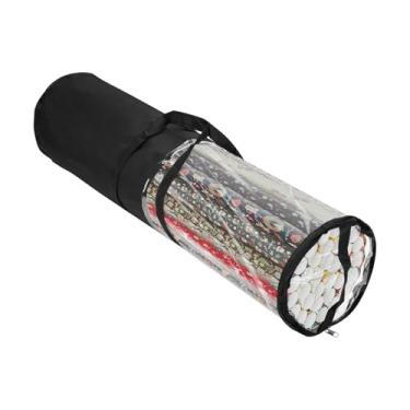 Imagem de Homakover Organizador de papel de embrulho de Natal de PVC transparente, organizador de embrulho de 76 cm, armazenamento com zíper, adequado para 18 a 25 rolos (preto)
