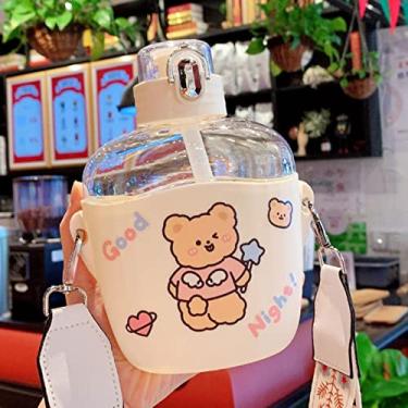 Imagem de Urso Garrafa de água plana de plástico leite suco de chá portátil bonito copo com alça