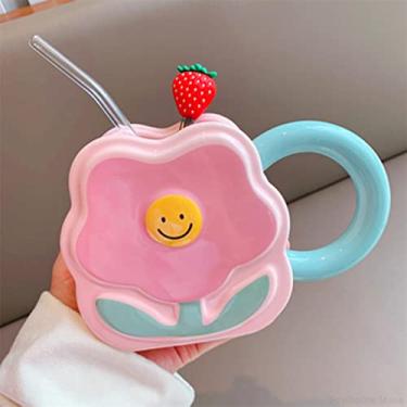 Imagem de Caneca de cerâmica com flor criativa de 400 ml para escritório xícara de café fofa casa café da manhã leite chá casal copo de água