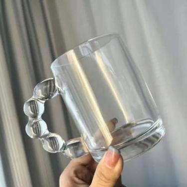 Imagem de INSTR Copo de café de vidro alça de bola copo de leite de vidro transparente copo de água caneca tarde café copo de água utensílios de mesa