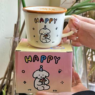 Imagem de Copos de café de presente de aniversário 350 ml cerâmica fofa reutilizável copo de viagem criativo chá cerveja água leite canecas de café da manhã originais