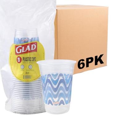 Imagem de Glad Everyday Clear Plastic Cups with Blue Wave Print - Strong and Sturdy Cup for All Occasions, Holds 18 Ounces, 18 Ounce, 20 Count - 6 Pack
