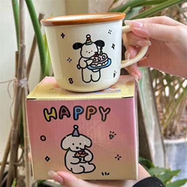 Imagem de Copos de café de presente de aniversário 350 ml cerâmica fofa reutilizável copo de viagem criativo chá cerveja água leite canecas de café da manhã originais