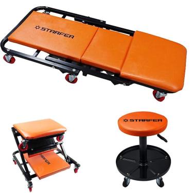 Imagem de Kit Banqueta para Mecânico Giratória + Carro Esteira Dobrável para Oficina - Starfer