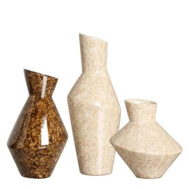 Imagem de Vasos Decorativos de Cerâmica Trio Organic Bege e Marrom Petra
