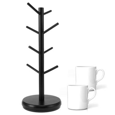 Imagem de ZLHETWT Caneca de café, árvore de bambu, suporte de caneca para balcão girado em 360°, suporte de caneca de café com 8 ganchos, suporte organizador para cozinha, bancada, armário, cafeteria