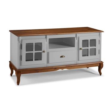 Imagem de Rack para Sala com Pés Luis XV 2 Portas 1 Gaveta e Nicho 60811 Hannover Linz Móveis - Off White/Imbuia Glazer
