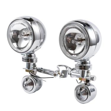 Imagem de BENEALL Luz de neblina de passagem de motocicleta 9,7 cm lâmpada auxiliar âmbar universal 12 V com suporte de montagem para Touring Sportster XL 883 1200 72 48 Dyna Softail