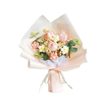 Imagem de Orichane Buquê de flores de crochê feito à mão com tulipa de girassol e margarida rosa