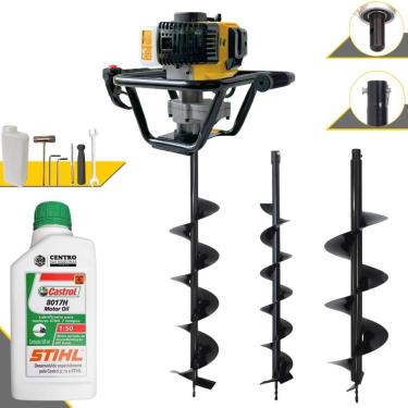 Imagem de Perfurador de Polo Profissional À Gasolina Lynus PSL-517 1,8HP de Potência 52cc 9.000rpm + Conjunto de Brocas 80x10, 80x15 e 80x20 + ÓLEO STIHL