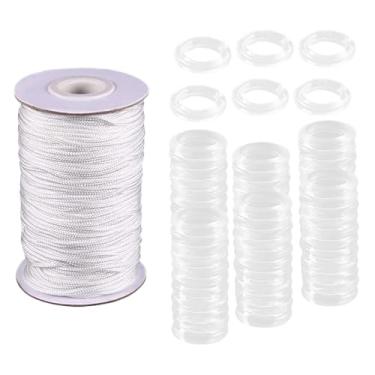 Imagem de Fenteer Corda para persiana romana de 1,8 mm × 50 m, para melhoramento da casa, com 100 argolas de cortina romana transparentes para artesanato, janela de