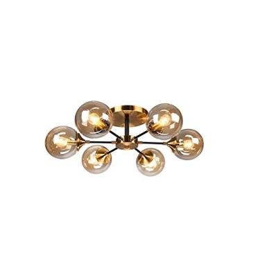 Imagem de Lustre Art Sputnik, Luminária de teto molecular com abajur de vidro globo, Luzes de teto, Luminária de teto de barra, Lustre doméstico, Marrom, 6 luzes (Cinza, 3 luzes)
