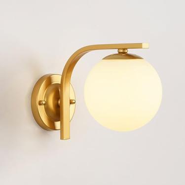 Imagem de Abajur de vidro estilo minimalista dourado/preto, luminária de parede de teto de latão, luminária de parede de cabeça única estilo japonês E26/E27, quarto interno, sala de estar, dourado2