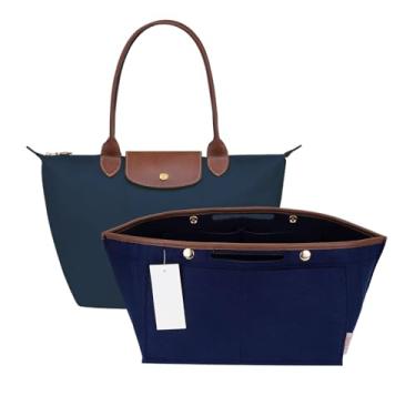 Imagem de ZTUJO Inserção organizadora de bolsa para Le Pliage, compatível com Longchamp Le Pliage, bolsa de ombro P/G, alça superior P/M, Energy S/L, Xtra S, inserção organizadora Longchamp (azul marinho, médio