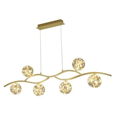 Imagem de Moderno - Lustre LED Ilha de Cozinha - Luminária Pendente Bola de Vidro Sala de Jantar Café Bar Deco Luz Pendente Dourada Luminária Lustre Luminária