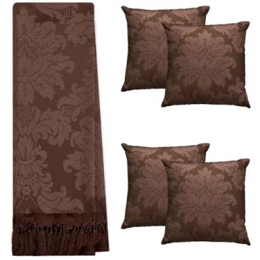 Imagem de Kit Manta Xale Para Sofá E Cama Cores Com 4 Capas de Almofada (1,40x1,80,16 MARROM CHOCOLATE)