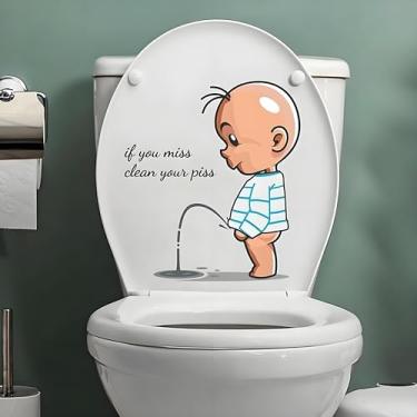 Imagem de Adesivos de vaso sanitário, "If You Miss, Clean Your Piss", adesivo engraçado de assento de banheiro, decalque de parede à prova d'água para decoração de placa de arte para tampa e tampas de tanque