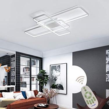 Imagem de Luminária de sala de estar LED moderna, luzes de teto reguláveis com controle remoto, design quadrado, tela acrílica, luzes pendentes decorativas, lustre de metal para cozinha, sala de janta