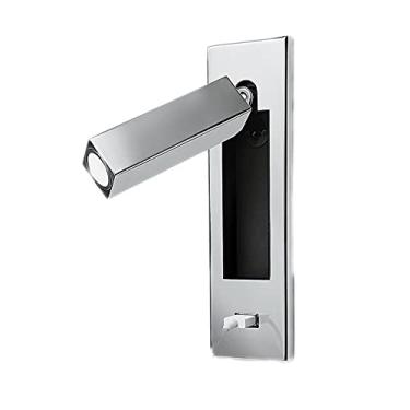 Imagem de Arandelas de parede 3W 3000K, luminária de parede LED, luminária de leitura, ajustável Art Déco para cabeceira interna, quarto, sala de estar com porta de carregamento USB (cromado)
