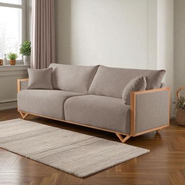 Imagem de Sofá Fixo Lara 4 Lugares Luxo 2,70m Castellar Móbile Linho Cappuccino