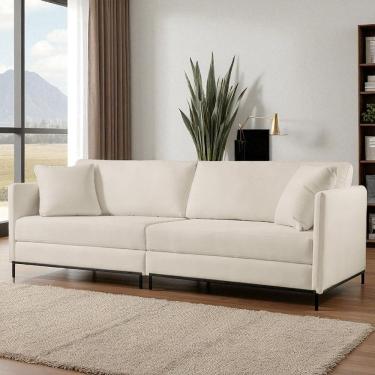 Imagem de Sofá Fixo Ravi 3 Lugares Luxo 1,90m Castellar Móbile Sintético Off White