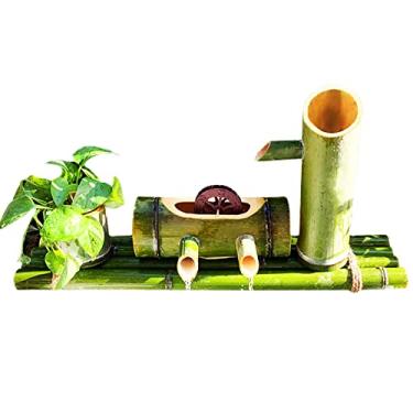 Imagem de Fonte de bambu natural com bomba, recursos de água pátio ao ar livre, fontes de água de bambu, fontes de jardim ao ar livre, para tanques de peixes de lagoa interna, vasos de flores