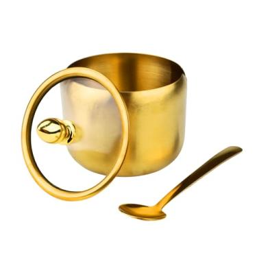 Imagem de 2 peças de açucareiro de aço inoxidável com tampa e colher, recipiente de açúcar de 250 ml para barra de café, tigelas de sal para bancada, cozinha, armazenamento, tempero, pimenta, feijão de café