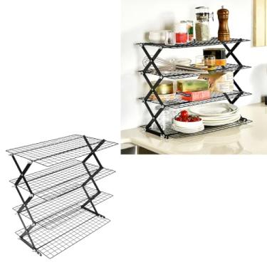 Imagem de Estink Prateleira de Cozinha Dobrável para Bancada Organizador de Bancada Em Aço Inoxidável Prateleira de Pé para Temperos para Cozinha Banheiro Com Construção Resistente (4 camadas)