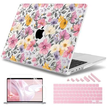 Imagem de May Chen Capa para M4 MacBook Pro 35.6 cm A3112 A3401 Max A3185, M3 A2918 A2992, M2 A2779 M1 A2442, 2024 2023 2022 2021, capa rígida de plástico com capa de teclado, Flores elegantes P81 7