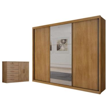 Imagem de Guarda Roupa Casal Palazzo com Espelho e Cômoda Seul Cumaru 23 - Novo Horizonte