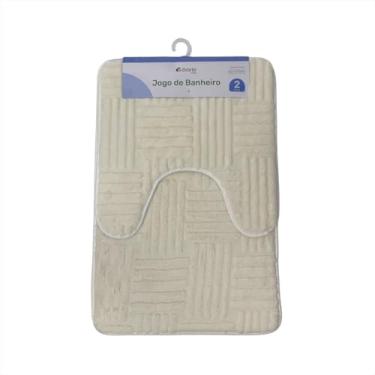 Imagem de Jogo Tapetes Banheiro 2 Peças Antiderrapante Absorvente Tecido Poliester PVC Listrado Luxo Marfim