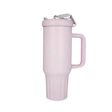 Imagem de Copo Térmico 1200 ml Com Canudo Material Inoxidável Tampa 2 Funções Alça Aberto ou Fechado(Rosa Claro com cinza)