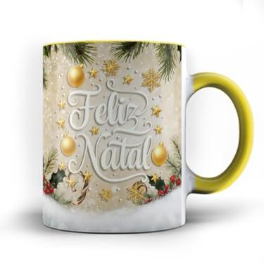 Imagem de Caneca xicara porcelana Noite brilho Feliz Natal 25 (Amarela)