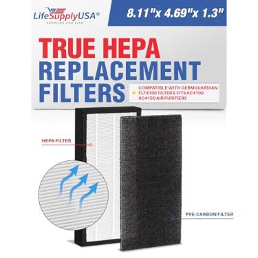 Imagem de HEPA de substituição e pré-filtro compatível com filtro GermGuardian FLT4100 E serve para purificadores de ar AC4100 AC4150