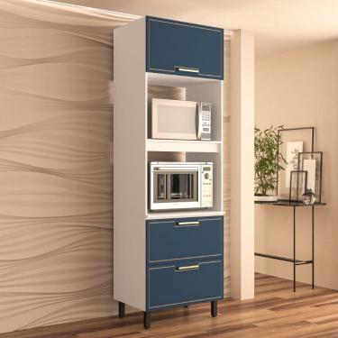 Imagem de Paneleiro Torre Quente 70cm 2 portas basculantes 1 gaveta Amara Branco Azul Politorno Móveis