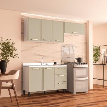 Imagem de Cozinha Modulada 3 Peças sem Pia Amara Politorno Móveis - Branco/Verde