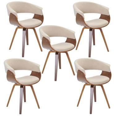 Imagem de Kit 05 Cadeiras Decorativas para Escritório Recepção Ohana Fixa Linho Bege - Gran Belo