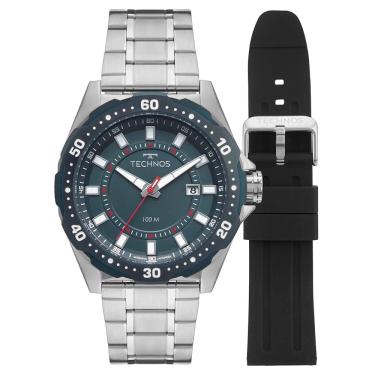 Imagem de Relógio Technos Masculino Ref: 2315lbd/t1a Racer Prateado 2 Pulseiras