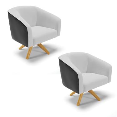 Imagem de Poltrona Decorativa Giratória MA30 Kit 2 Stella Preto/Linho Cinza D03 - D'Rossi