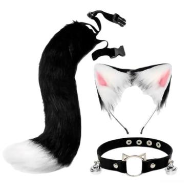 Imagem de Wzmzjy Fantasias de Cosplay com Orelhas E Cauda de Gato E para Apresentações em Palco, Fantasias de Baile de Máscaras, Preto Branco