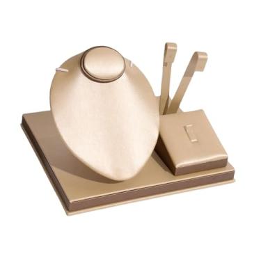 Imagem de Colaxi Expositor de joias, colar, brincos, suporte de exposição, elegante, colar, couro PU, busto/manequim de joias para venda em loja, Dourado