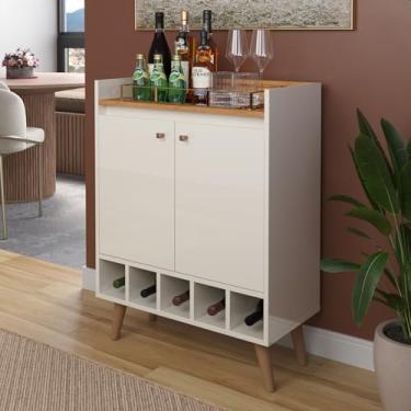 Imagem de Aparador Mini Buffet, 2 Portas, MDF, Off White com Cedro, 89,5 x 67,8 x 33 cm, com Adega