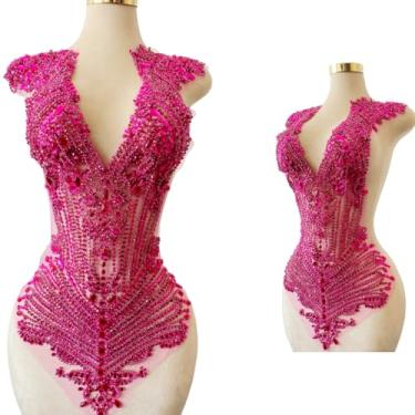 Imagem de Aplique de corpete de contas feitas à mão com design grande em malha costurada em strass lantejoulas remendos radiantes para festa de casamento, vestido de noite, acessórios faça você mesmo, 78 x 30