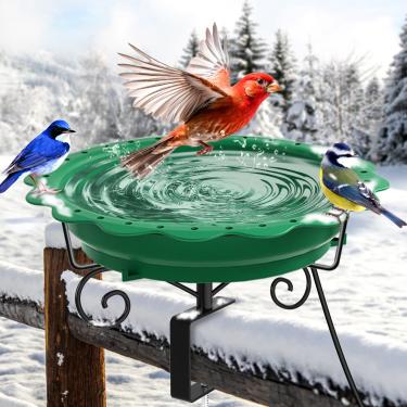 Imagem de Jvgoo Banheira aquecida para pássaros para corrimão de convés, potentes banhos aquecidos de pássaros de 100 W controlados termostaticamente para ambientes externos para o inverno, aquecedor de água