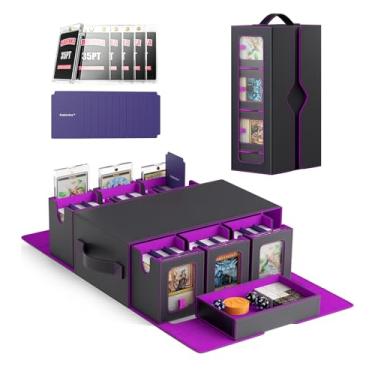 Imagem de Kabinka MTG Commander Deck Box, 6-Deck Modular Card Case with 100 PCS Card Sleeves, Dice Tray - Holds 600+ Double-Sleeved Cards, 35PT Magnetic Holders for TCG/EDH (Black Purple)