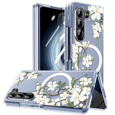 Imagem de MIDIIUGCT Capa magnética para Galaxy Z Fold 7, círculo magnético integrado e carregamento sem fio, capa à prova de choque de grau militar para Z Fold 7 [flor branca] MUS-CXDZ-09-02